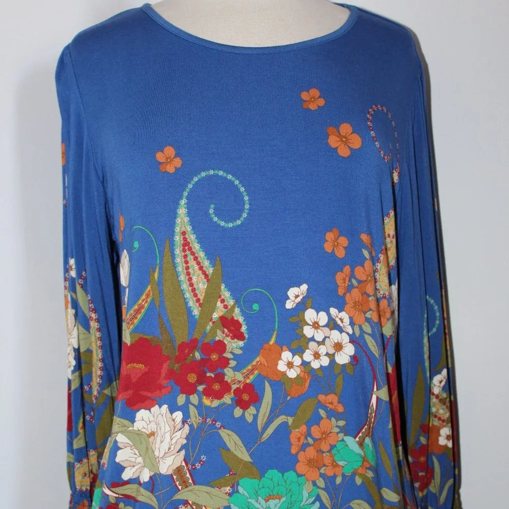 NWT Johnny Was Biya JWLA 3J Workshop Tee Bee Smocked 3/4 Sleeve Top